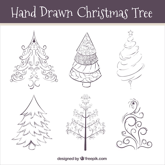 Hand drawn ornamental christmas trees