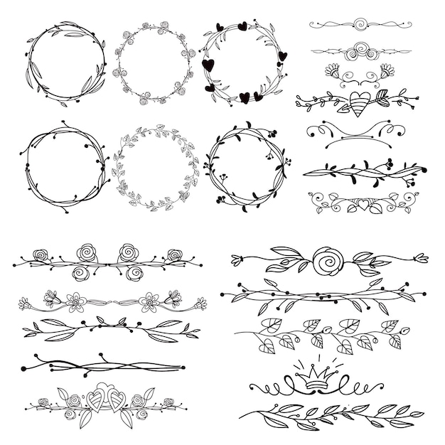 無料ベクター 手描きの装飾的な要素とフレーム