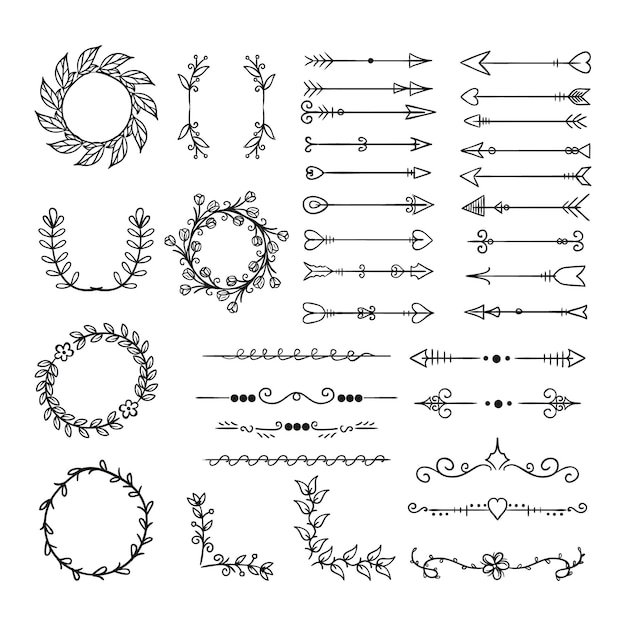 Hand drawn ornamental element collection