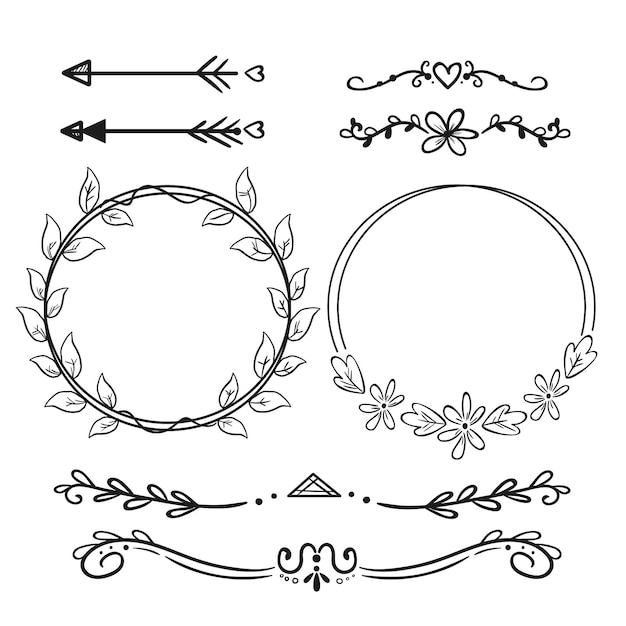 Pacchetto di elementi ornamentali disegnati a mano