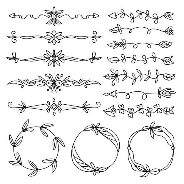 Pacchetto di elementi ornamentali disegnati a mano