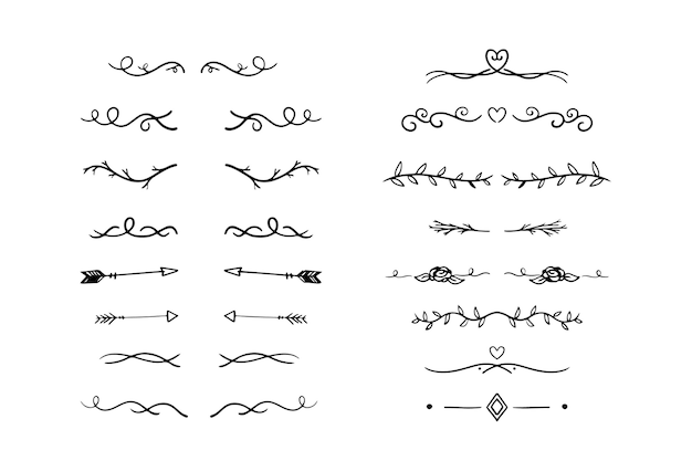 Insieme di elementi ornamentali disegnati a mano