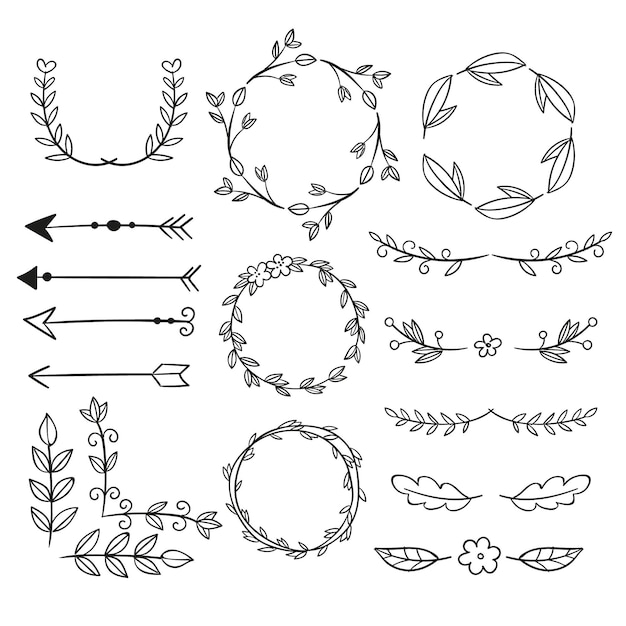 Collezione di elementi ornamentali disegnati a mano