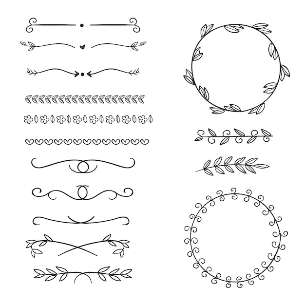 Pacchetto di elementi ornamentali disegnati a mano