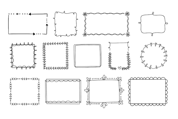 無料ベクター 手描きの装飾用フレームパック