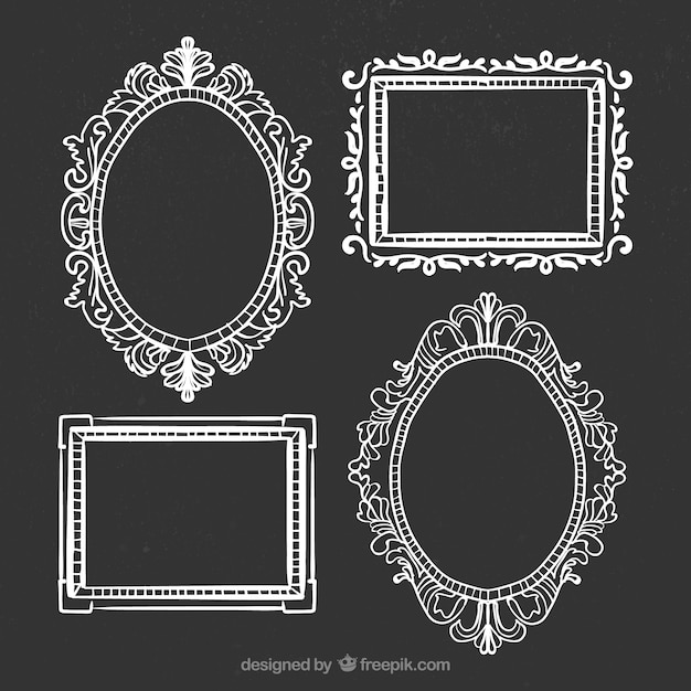 Hand drawn ornamental frames on blackboard