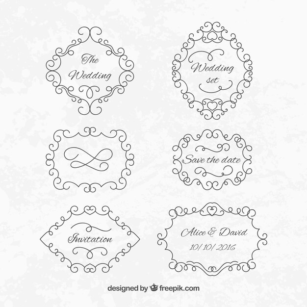 hand drawn ornamental wedding badges