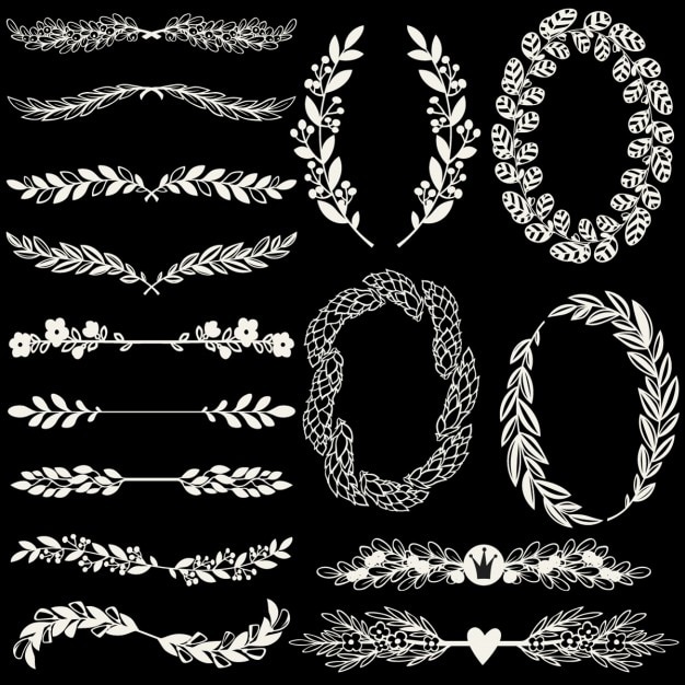 Free vector hand drawn ornaments on a black background