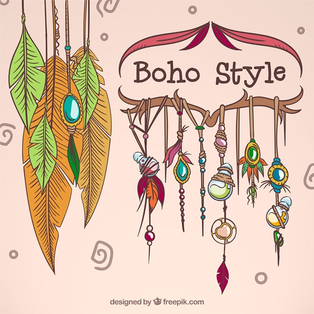 Free vector hand drawn ornaments in boho style