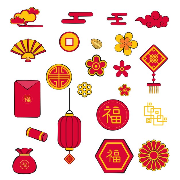 중국 새 해 축하를 위해 손으로 그린 장신구 컬렉션