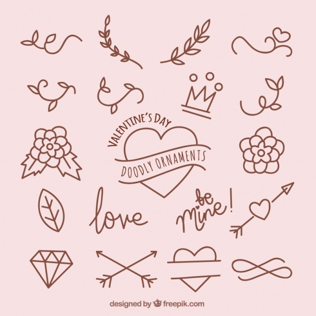 Free vector hand-drawn ornaments ready for valentine's day