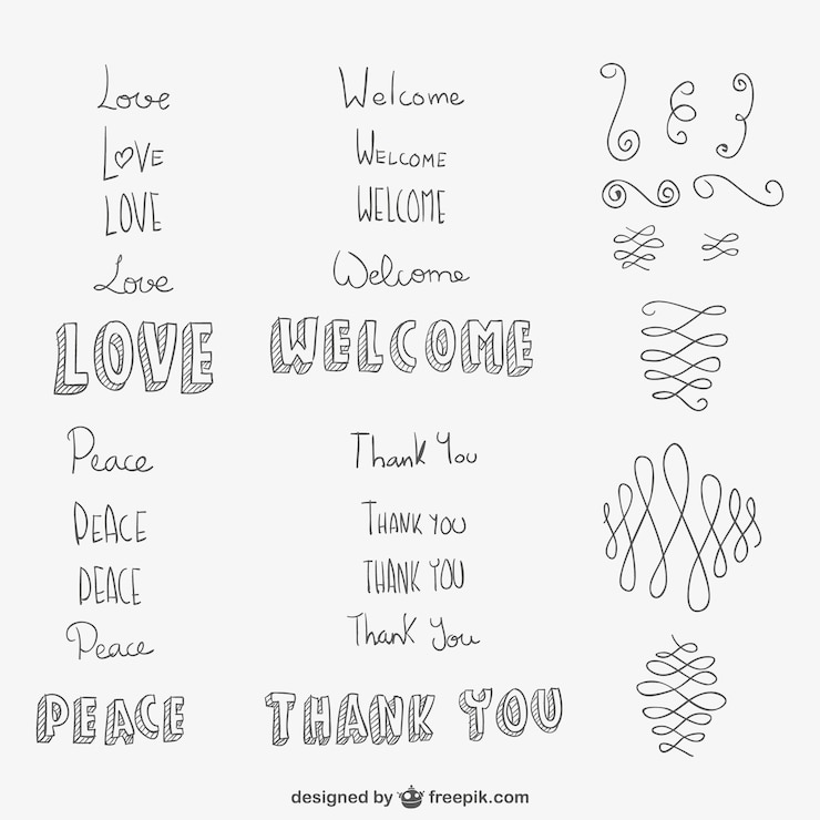 無料Vector 手描きの装飾品や言葉
