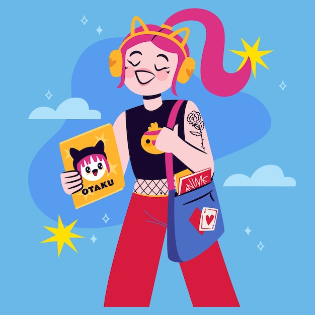 Free vector hand drawn otaku illustration