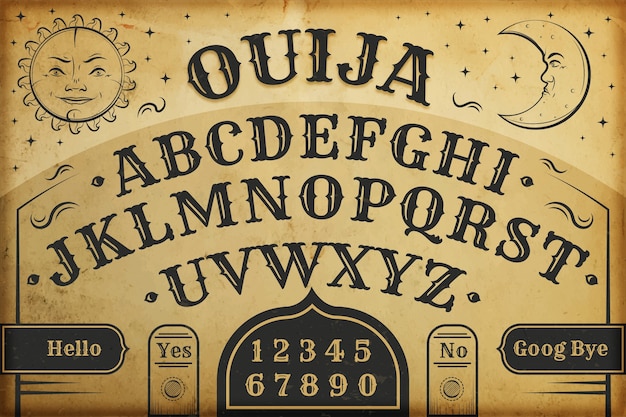 Illustrazione disegnata a mano della tavola di ouija