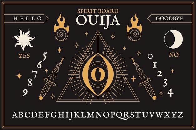 Illustrazione disegnata a mano della tavola di ouija