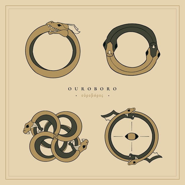 무료 벡터 손으로 그린 ouroboros 그림