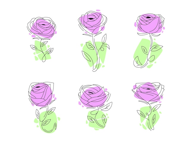 Free vector hand drawn outline flower rose bundle set element style