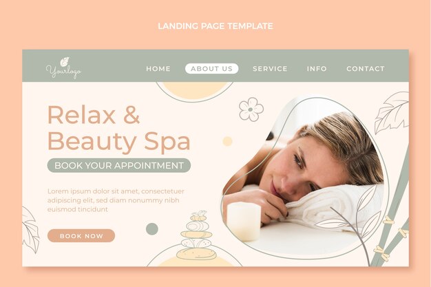 Hand drawn outline spa landing page template