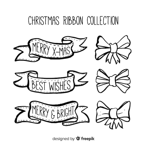 Hand drawn outlined christmas ribbons collection