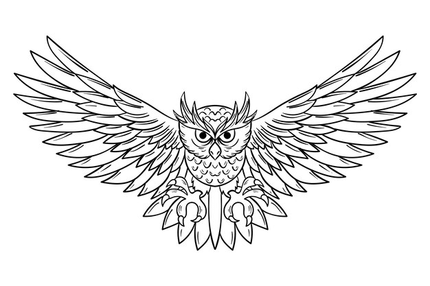 Hand drawn owl outline illustration