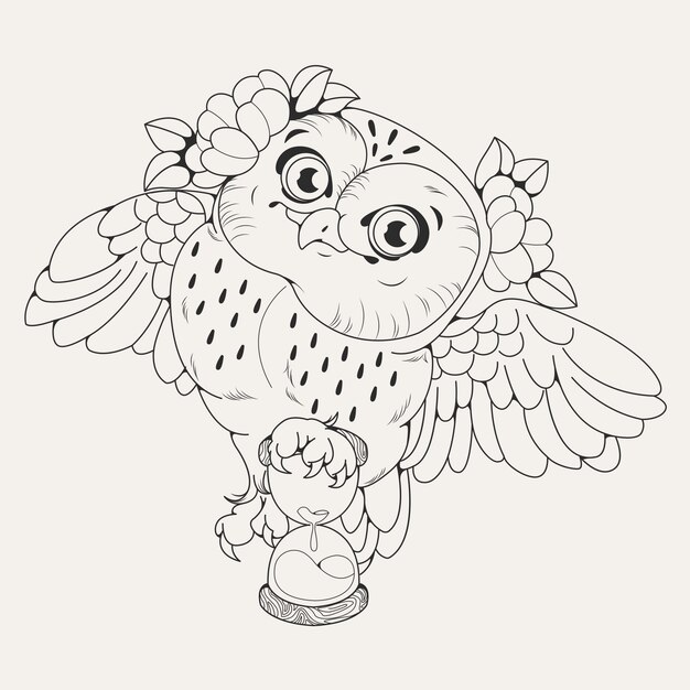 Hand drawn owl outline illustration