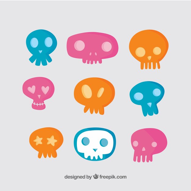 Free Vector hand-drawn pack of colored skulls