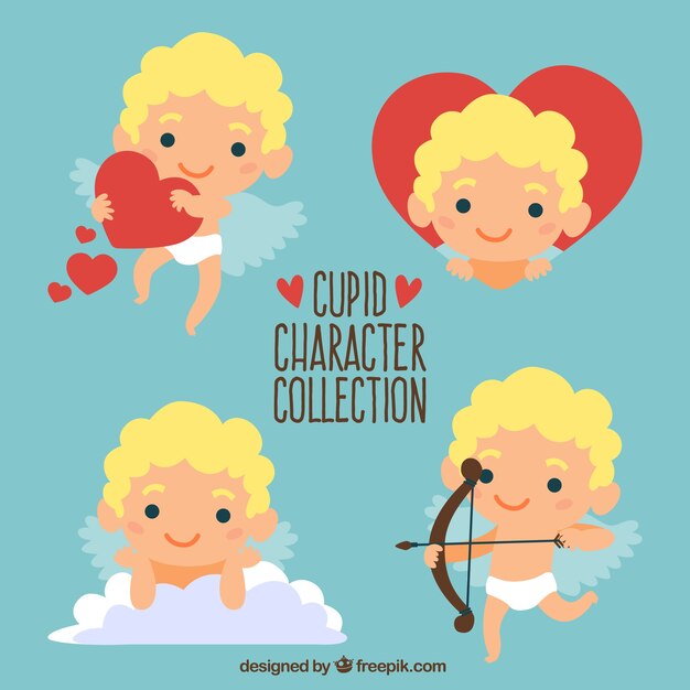 Hand-drawn pack of cute cupid character smiling