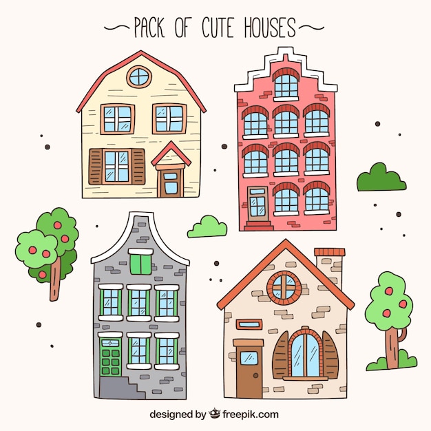 Hand-drawn pack of cute houses