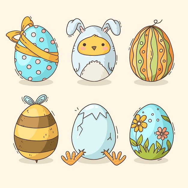 Vettore gratuito confezione disegnata a mano di uova di pasqua decorate