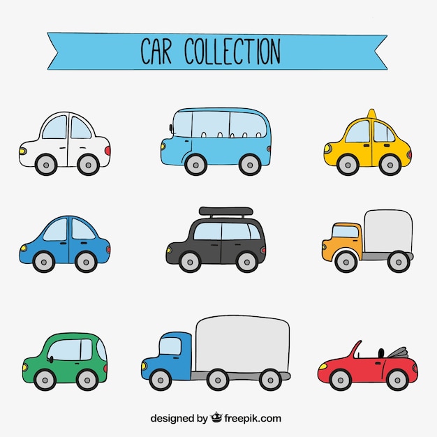 Free vector hand-drawn pack of different vehicles