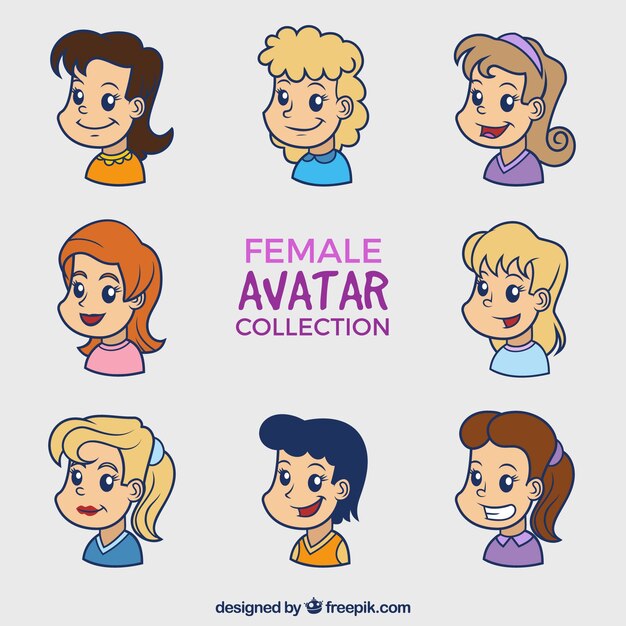 Нарисованный вручную набор женских аватаров