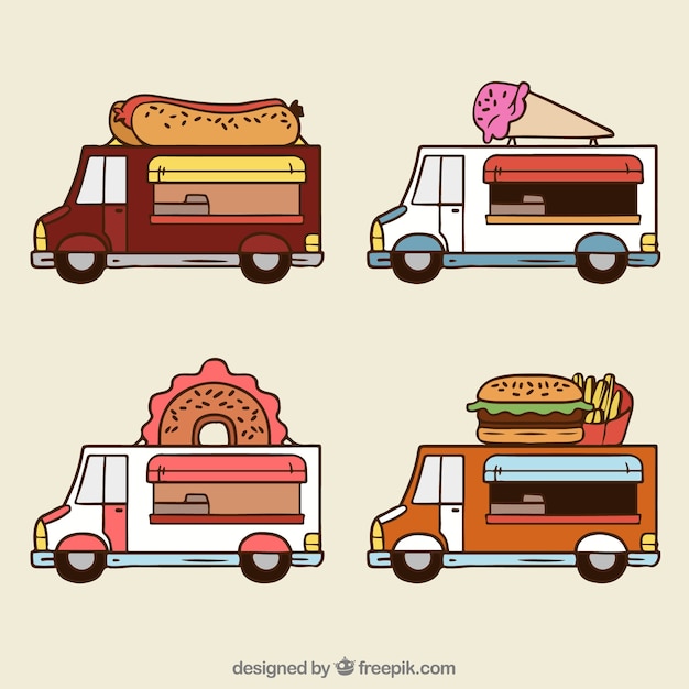 Free vector hand drawn pack of food truck with fun style