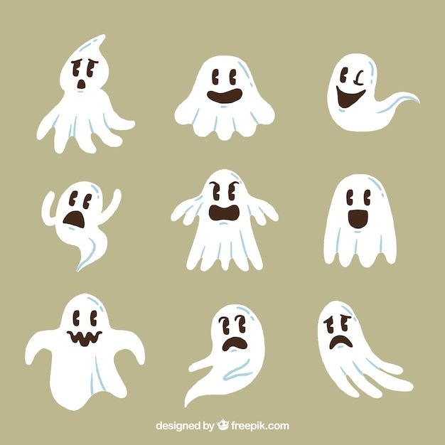 Free Vector hand drawn pack of funny ghosts