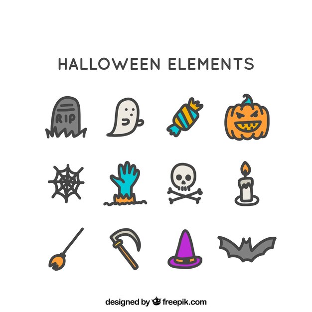Hand drawn pack of halloween elements