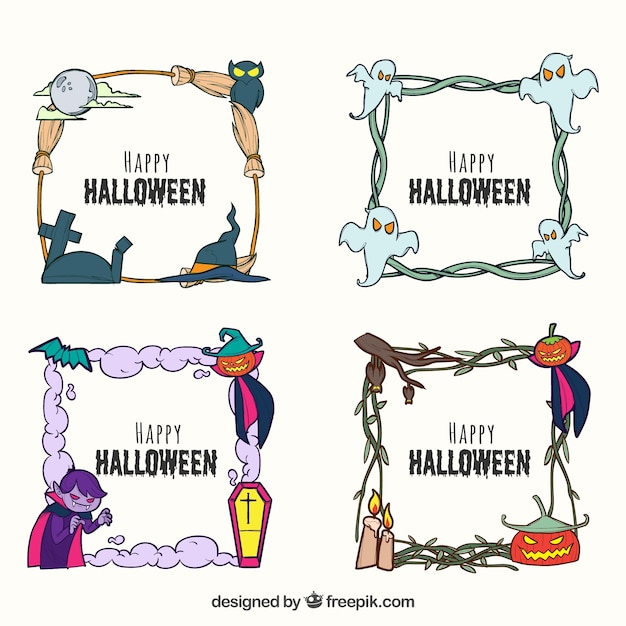 Free vector hand drawn pack of halloween frames