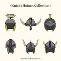 Free vector hand drawn pack of knight helmet