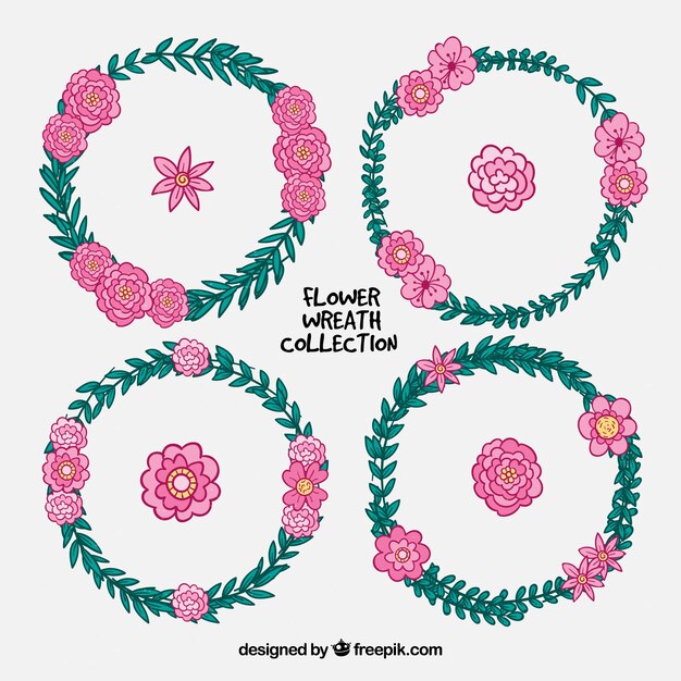 Hand drawn pack of lovely floral wreaths