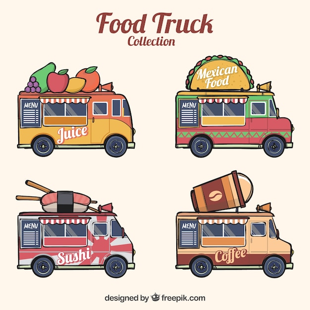 Download Free Hand Drawn Pack Of Modern Food Trucks Free Vector Use our free logo maker to create a logo and build your brand. Put your logo on business cards, promotional products, or your website for brand visibility.