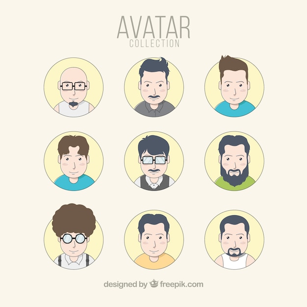 Hand drawn pack of modern men avatars