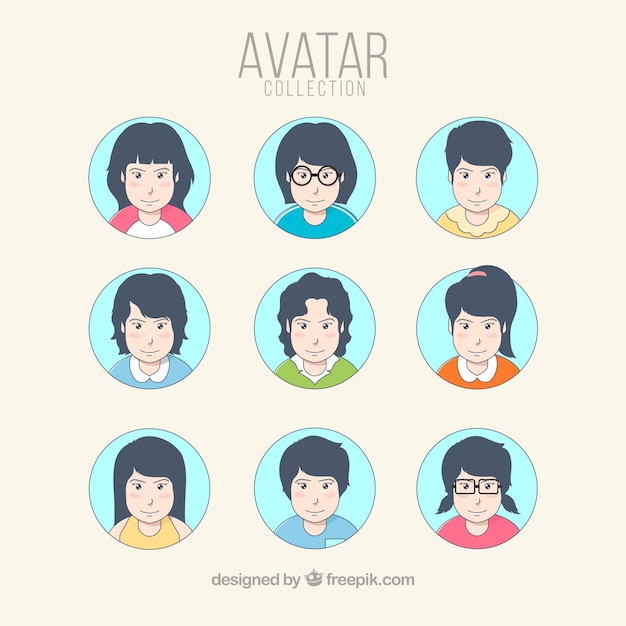 Hand drawn pack of modern women avatars