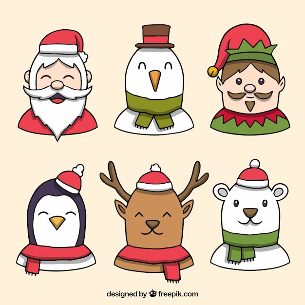 無料ベクター クリスマスの手描きのパック