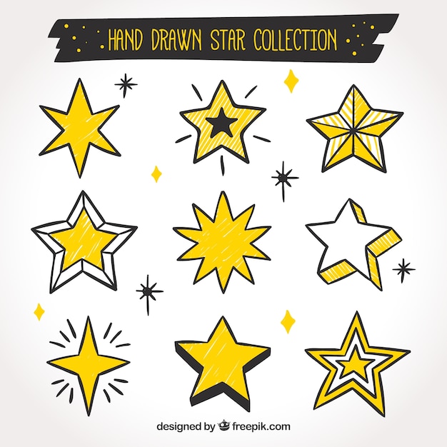 Бесплатное векторное изображение Нарисованный рукой набор звезд