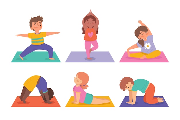 Hand drawn pack of people doing yoga