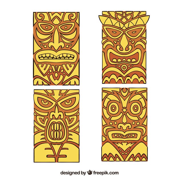 Hand drawn pack of polynesian masks