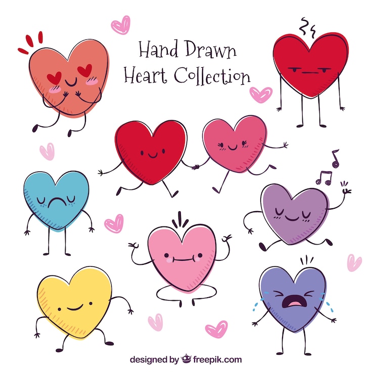 Free Vector hand-drawn pack of pretty hearts
