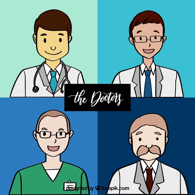 Free vector hand drawn pack of professional doctors