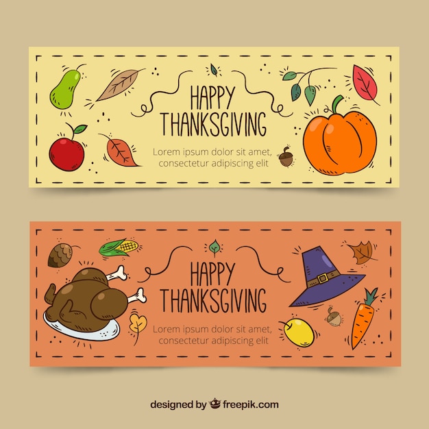 Hand drawn pack of thanksgiving banners