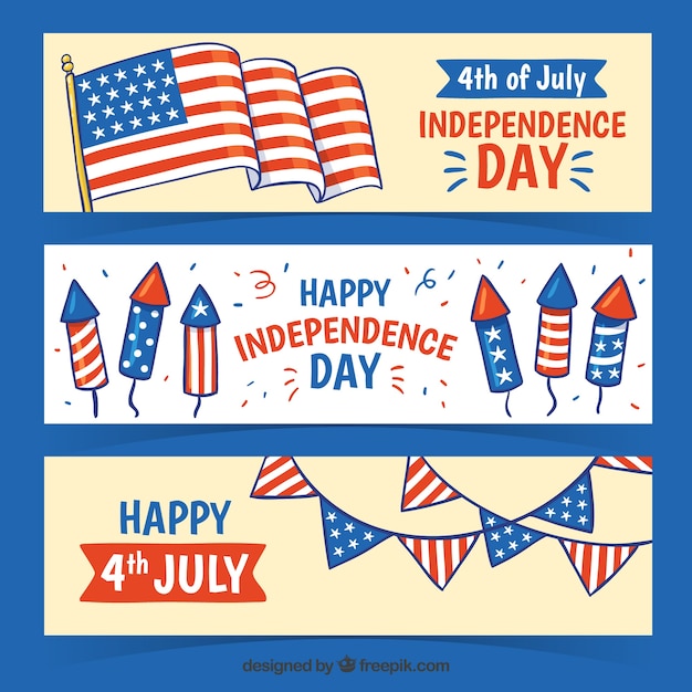 Free vector hand drawn pack of usa indepence banners