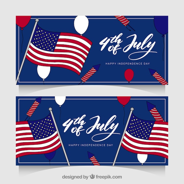 Hand drawn pack of usa indepence banners