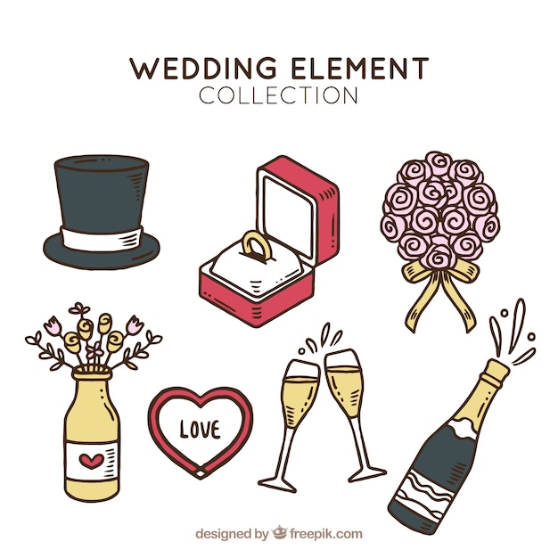 Hand drawn pack of wedding elements